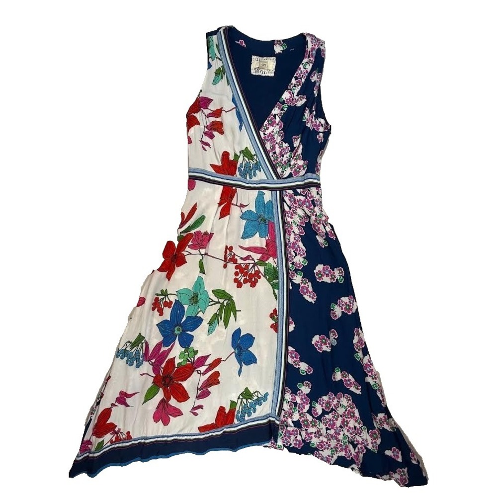 Maeve by Anthropologie Faux Wrap Mixed Print Dress Size 6 Boho Women's